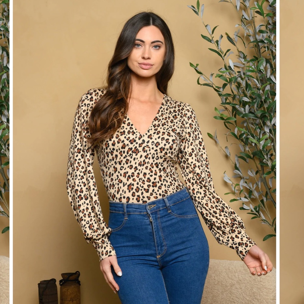 NEW Leopard print bodysuit puff sleeves S;M;L womens